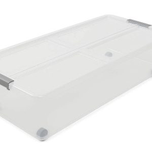 Plastic Underbed Storage Box Dual Hinged Lid Organizer Long Toy Moving Bin for Under Bed
