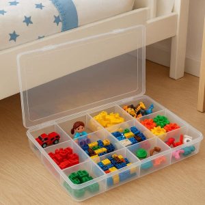 16 Divided Plastic Underbed Storage Box Small Toy Organizer Compartment Tray Grid Bin for Kids Room