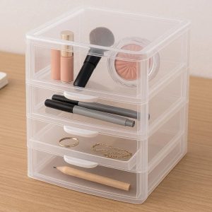3 Small Plastic Desktop Cabinet Mini Storage Drawer Unit Clear Cosmetic Makeup Stationery Jewelry Holder