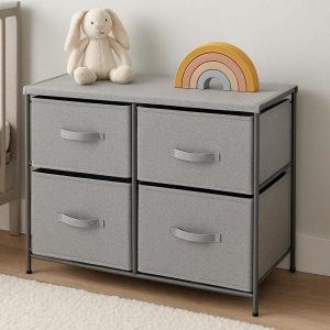 4 Collapsible Fabric Desktop Storage Cabinet Small Dresser Organizer Cloth Drawers for Nursery Playroom